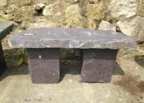 <p>Plum coloured slate bench, chunky legs, 90cm long, 40 cm wide 45cm high</p>